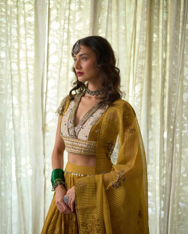 Avni Blouse chanderi blouse by SWATTI KAPOOR in yellow for women Worldwide