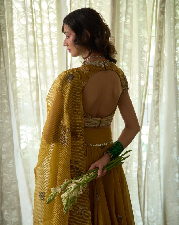 Avni Blouse chanderi blouse by SWATTI KAPOOR in yellow for women Worldwide