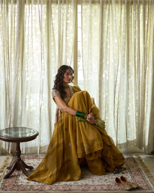 Inder Skirt chanderi skirt by SWATTI KAPOOR in yellow for women Worldwide