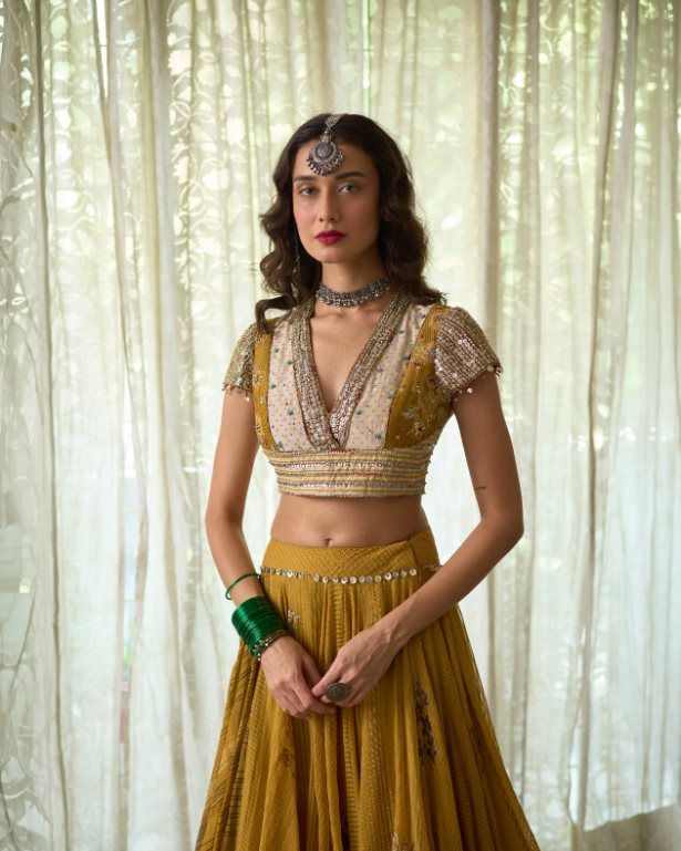 Avni Blouse chanderi blouse by SWATTI KAPOOR in yellow for women Worldwide