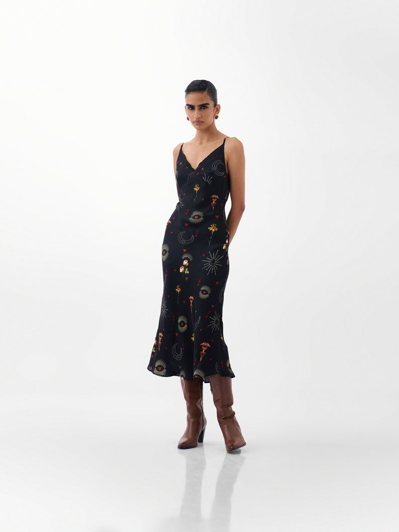 Liza Midi-Postcards And Petals viscose dress by NOIB in multi-color for women Worldwide