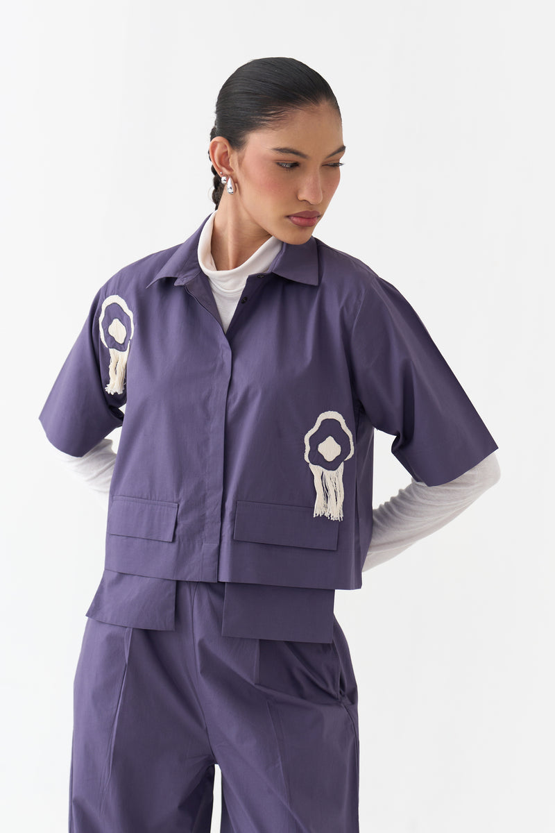 Crop Fringe Top-Ash Violet poplin top/shirt by THREE in violet for women Worldwide