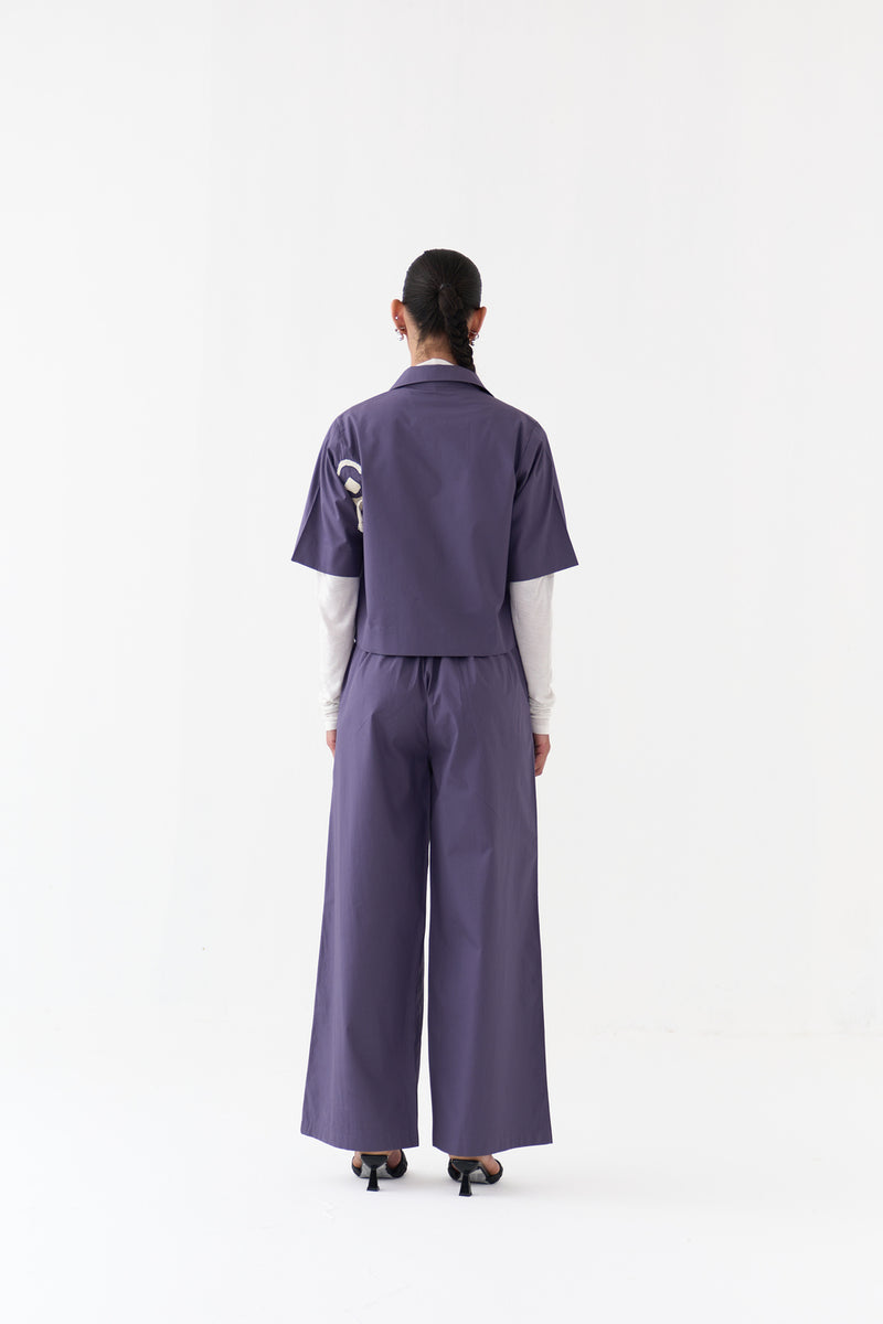 Crop Fringe Top-Ash Violet poplin top/shirt by THREE in violet for women Worldwide