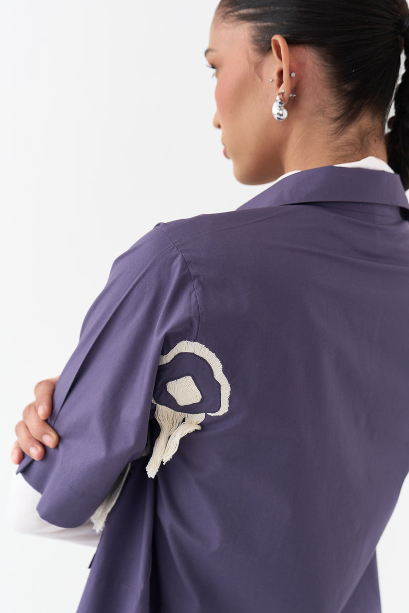 Crop Fringe Top-Ash Violet poplin top/shirt by THREE in violet for women Worldwide