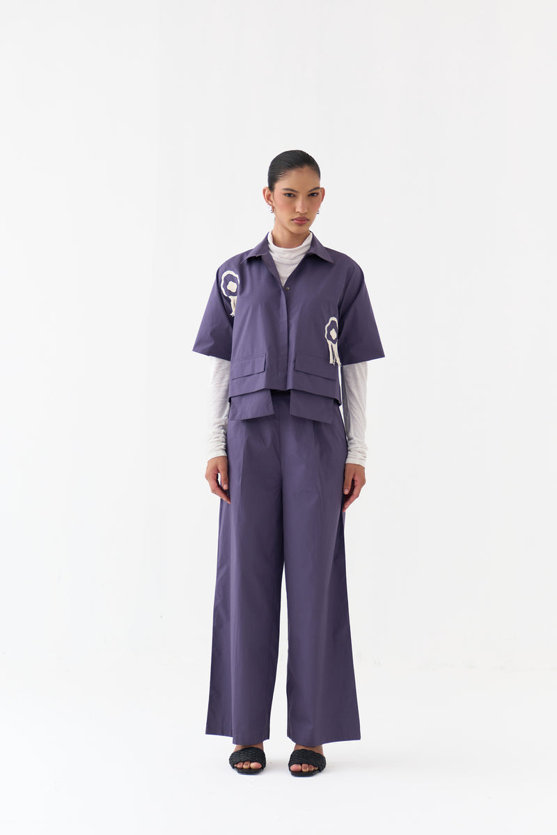 Crop Fringe Top-Ash Violet poplin top/shirt by THREE in violet for women Worldwide