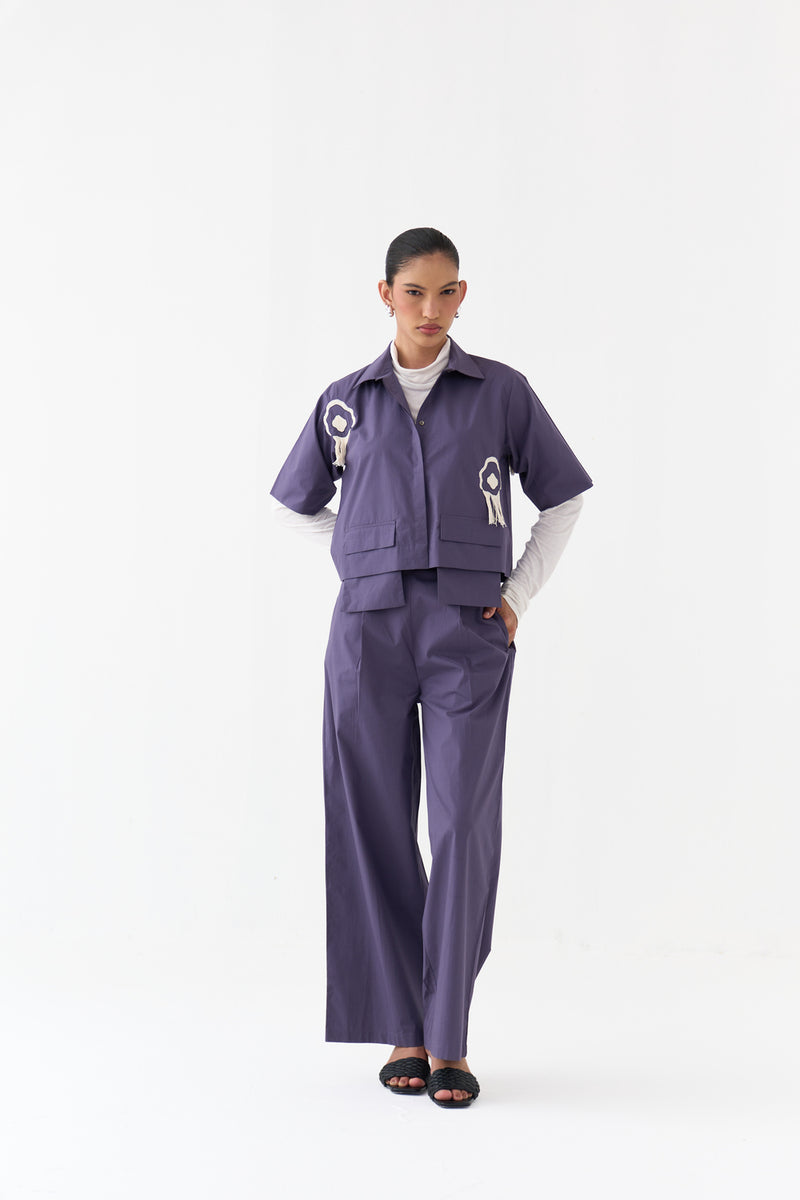Crop Fringe Top-Ash Violet poplin top/shirt by THREE in violet for women Worldwide