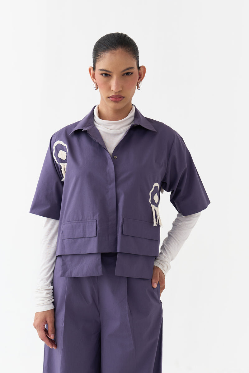 Crop Fringe Top-Ash Violet poplin top/shirt by THREE in violet for women Worldwide