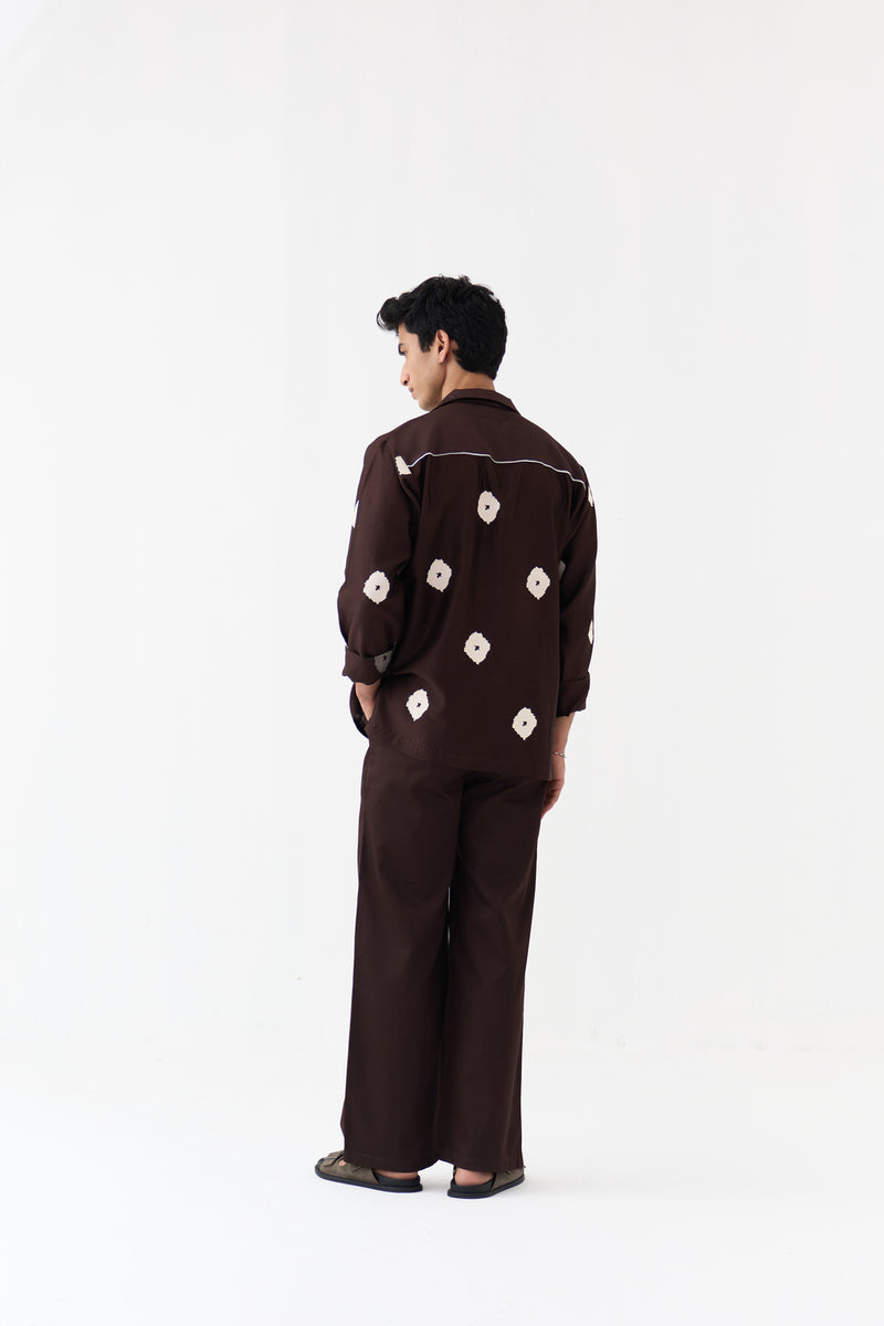 Block Print V-Neck Shirt chanderi shirt by THREE Men in dark brown for men Worldwide