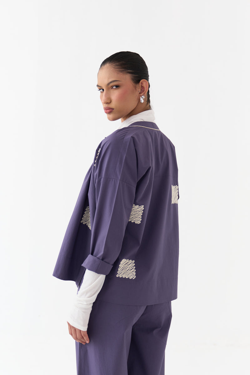 Wave Emb. Top-Ash Violet poplin top/shirt by THREE in violet for women Worldwide