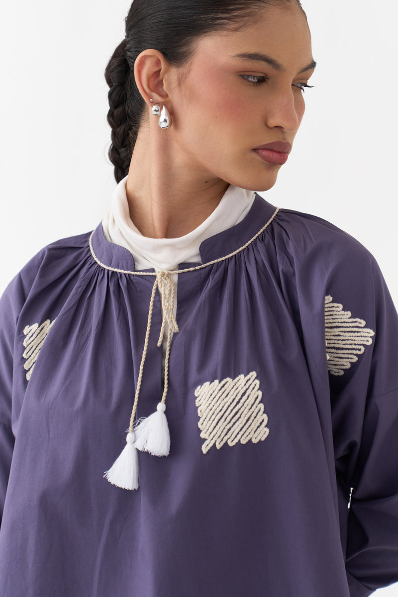 Wave Emb. Top Co-Ord-Ash Violet poplin co-ord set by THREE in voilet for women Worldwide
