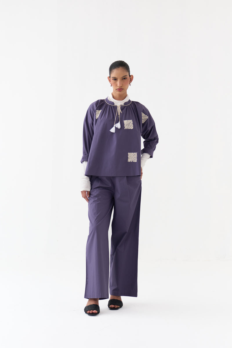 Wave Emb. Top-Ash Violet poplin top/shirt by THREE in violet for women Worldwide