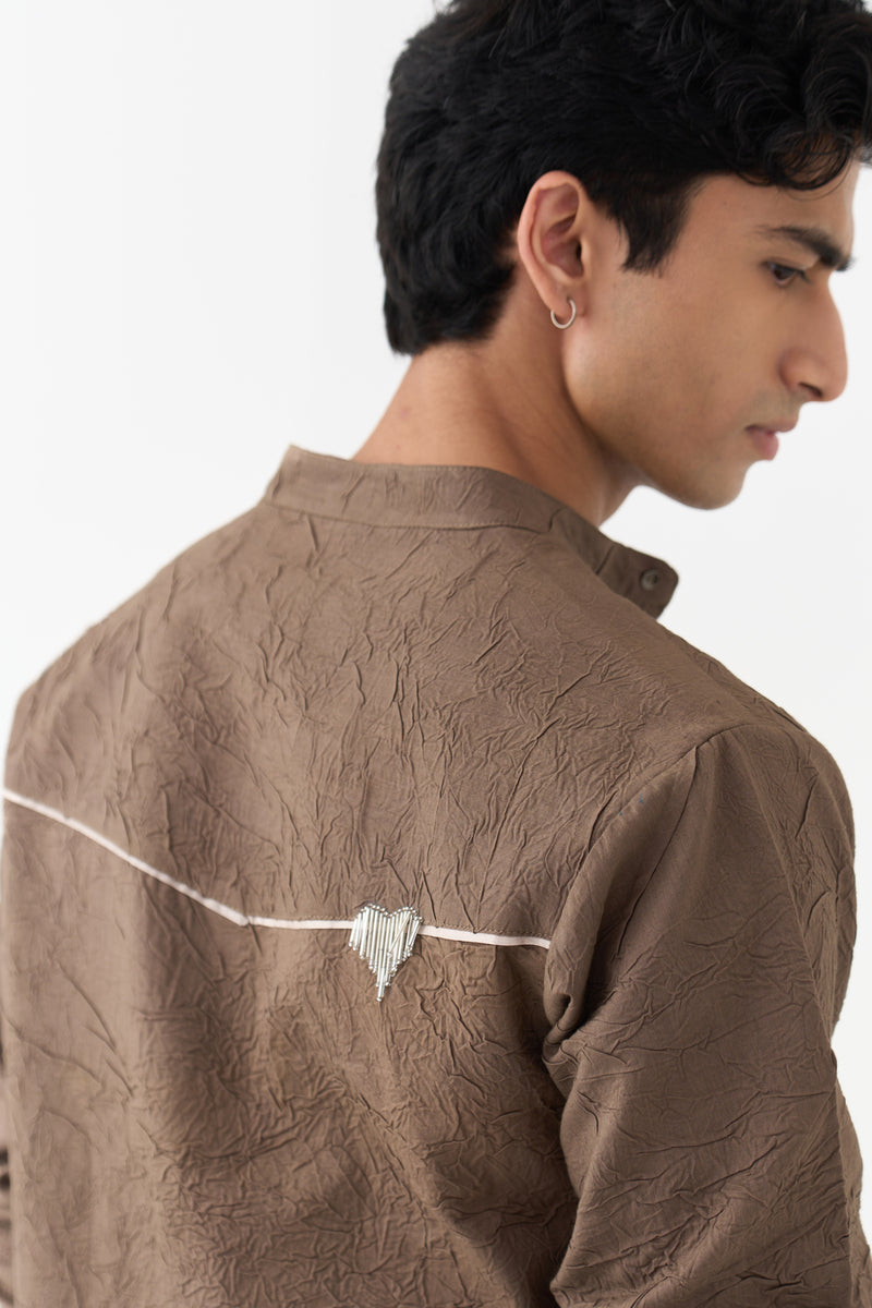 Crush Texture Kurta handwoven cotton mul kurta/kurta set by THREE Men in brown for men Worldwide