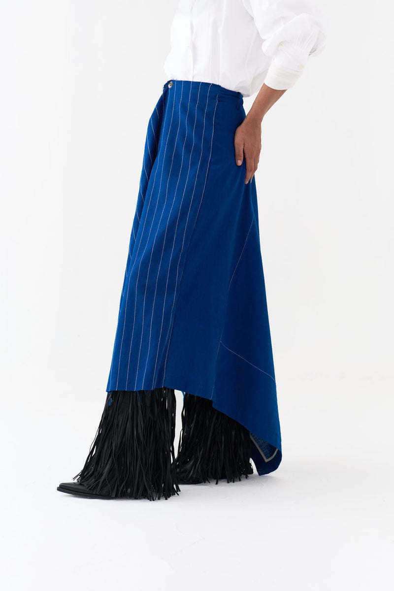 Handkerchief Skirt Co-Ord (Set Of 2)-Cobalt Blue handwoven cotton co-ord set by THREE in blue, white for women Worldwide