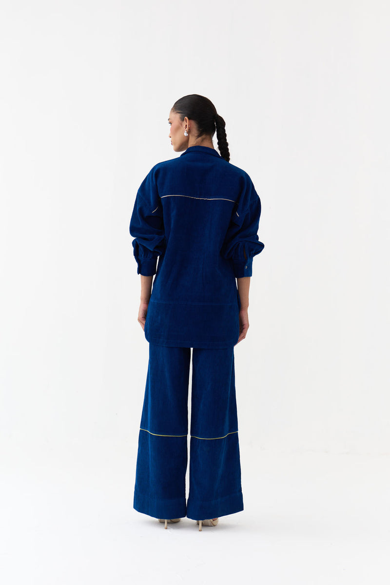 Patch U-Hem Top Co-Ord (Set Of 2)-Cobalt Blue corduroy co-ord set by THREE in blue for women Worldwide