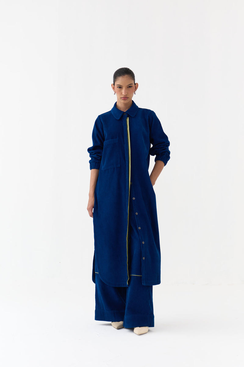 Everyday U-Hem Tunic Co-Ord (Set Of 2)-Cobalt Blue corduroy co-ord set by THREE in blue for women Worldwide