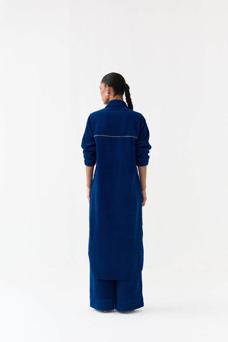 Everyday U-Hem Tunic Co-Ord (Set Of 2)-Cobalt Blue corduroy co-ord set by THREE in blue for women Worldwide
