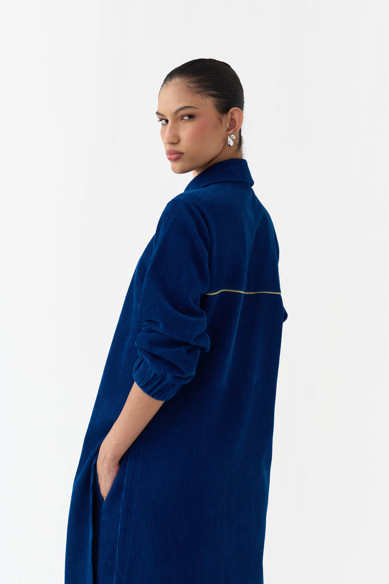 Everyday U-Hem Tunic-Cobalt Blue corduroy tunics and kaftans by THREE in blue for women Worldwide