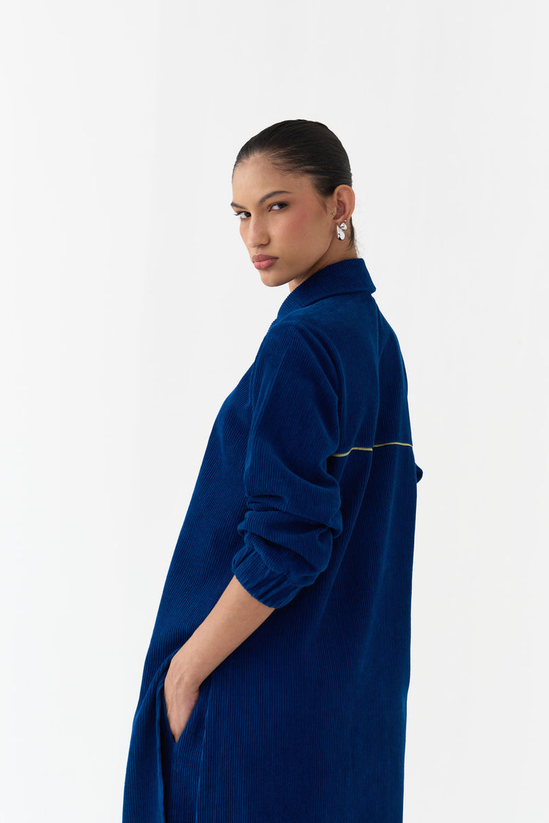 Everyday U-Hem Tunic Co-Ord (Set Of 2)-Cobalt Blue corduroy co-ord set by THREE in blue for women Worldwide