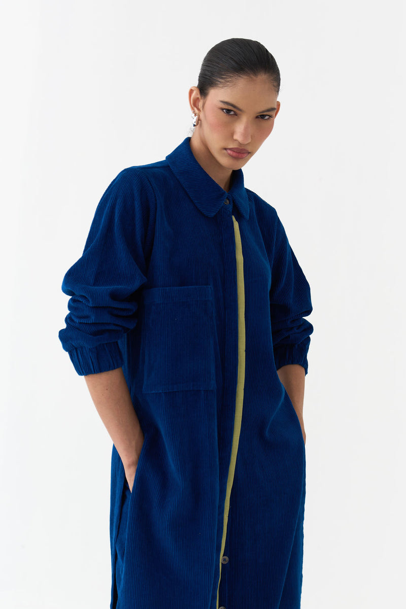 Everyday U-Hem Tunic-Cobalt Blue corduroy tunics and kaftans by THREE in blue for women Worldwide