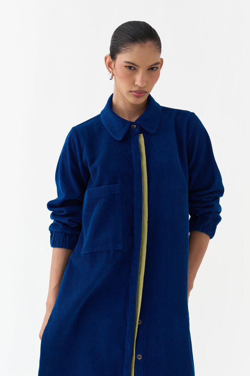 Everyday U-Hem Tunic Co-Ord (Set Of 2)-Cobalt Blue corduroy co-ord set by THREE in blue for women Worldwide