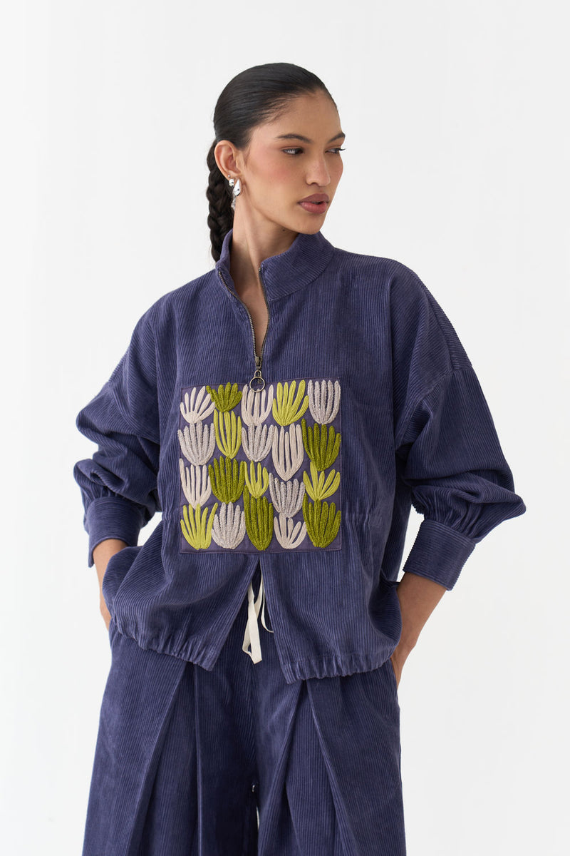 Emb. Corduroy Drawstring Top-Violet corduroy top/shirt by THREE in violet for women Worldwide