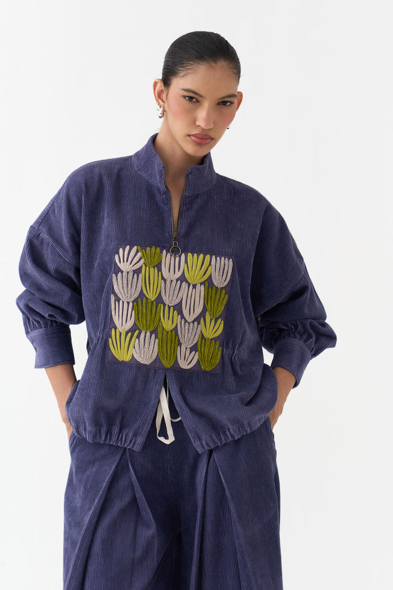 Emb. Corduroy Drawstring Top-Violet corduroy top/shirt by THREE in violet for women Worldwide