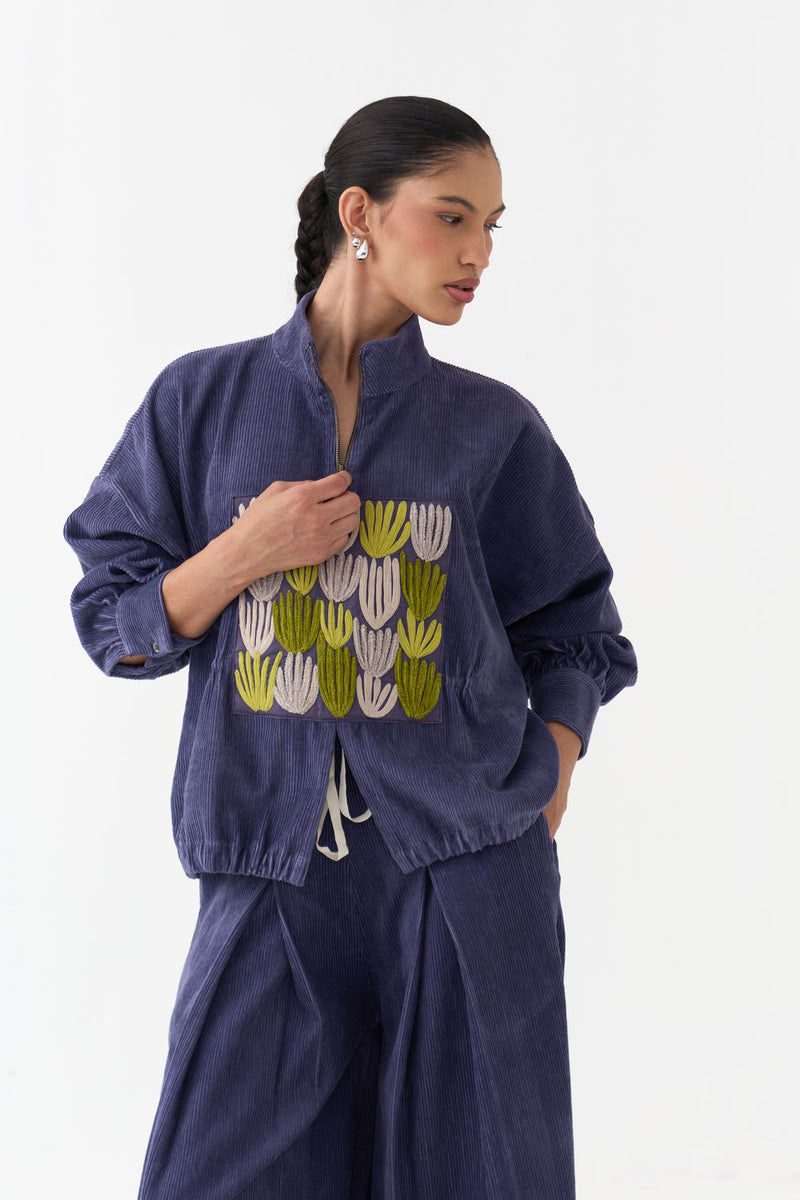 Emb. Corduroy Drawstring Top-Violet corduroy top/shirt by THREE in violet for women Worldwide
