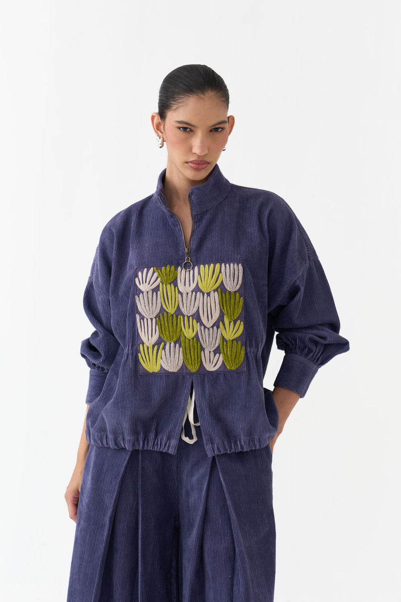 Emb. Corduroy Drawstring Top-Violet corduroy top/shirt by THREE in violet for women Worldwide