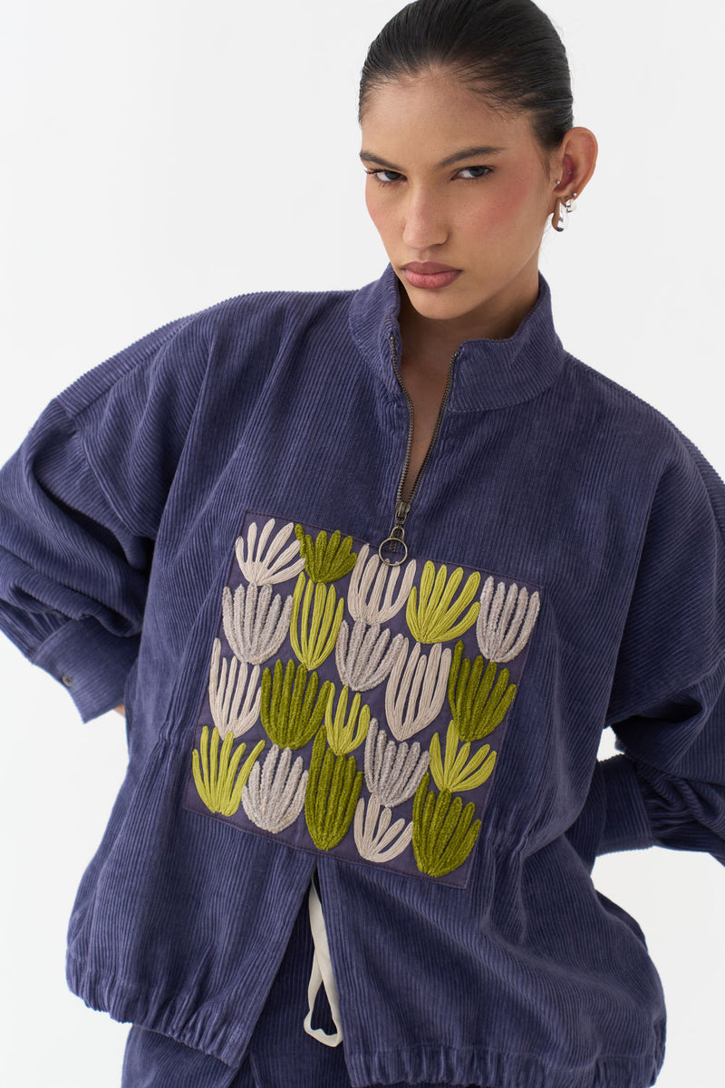 Emb. Corduroy Drawstring Top-Violet corduroy top/shirt by THREE in violet for women Worldwide