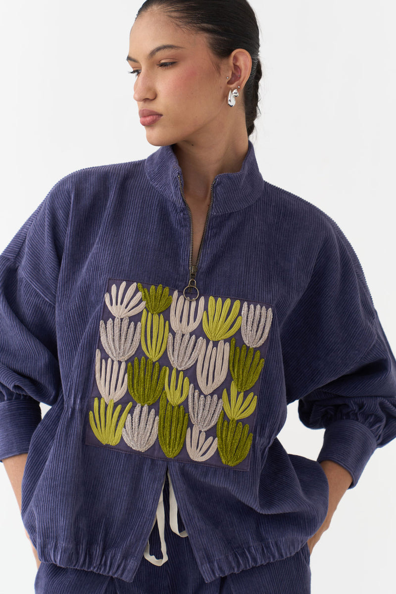 Emb. Corduroy Drawstring Top-Violet corduroy top/shirt by THREE in violet for women Worldwide