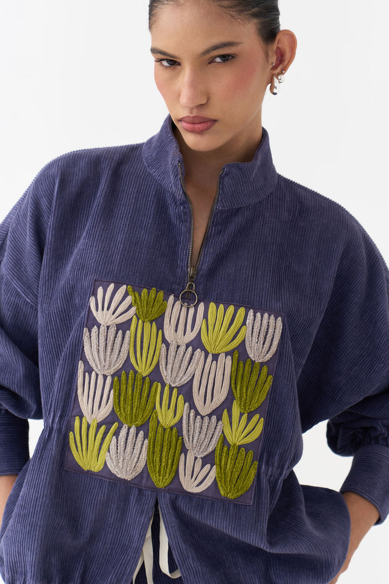 Emb. Corduroy Drawstring Top-Violet corduroy top/shirt by THREE in violet for women Worldwide