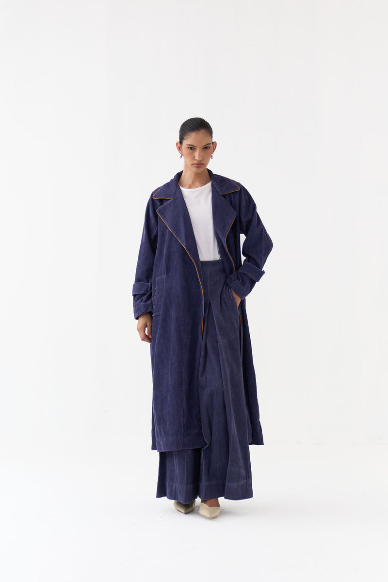Emb. Patch Corduroy Trench-Violet corduroy jacket/overlay by THREE in violet for women Worldwide