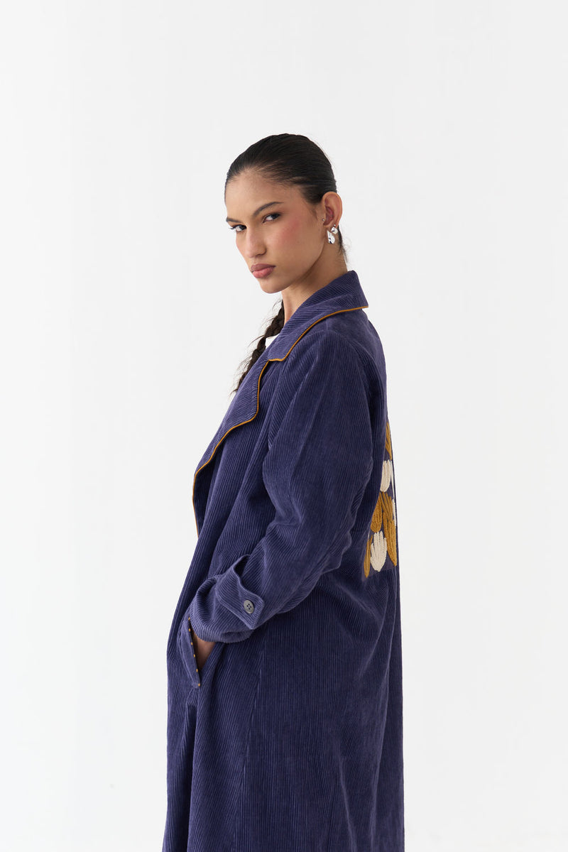 Emb. Patch Corduroy Trench-Violet corduroy jacket/overlay by THREE in violet for women Worldwide