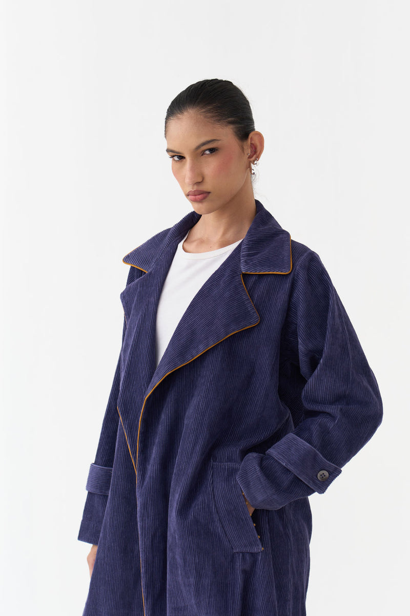 Emb. Patch Corduroy Trench-Violet corduroy jacket/overlay by THREE in violet for women Worldwide