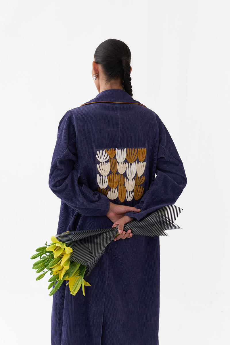 Emb. Patch Corduroy Trench-Violet corduroy jacket/overlay by THREE in violet for women Worldwide