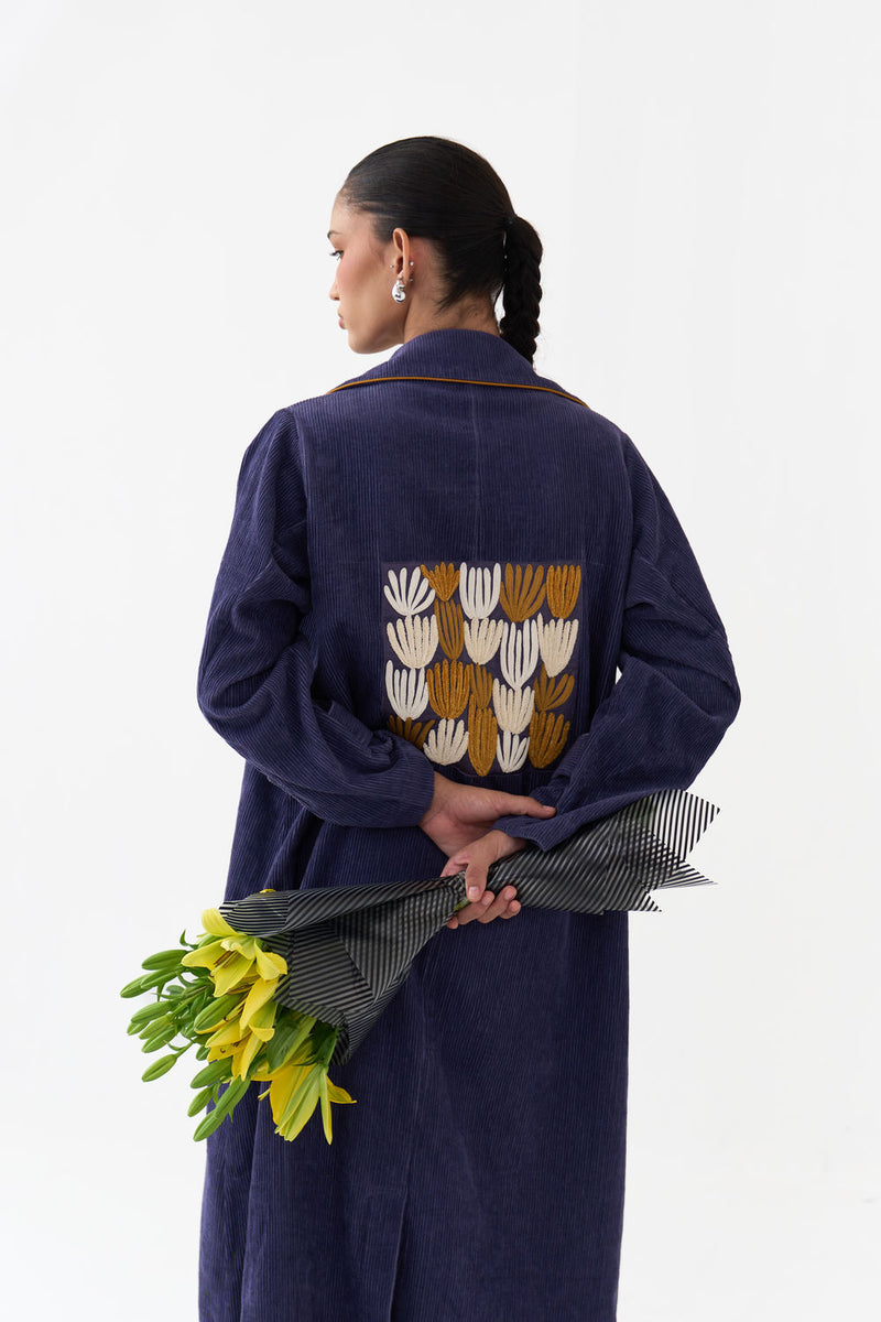 Emb. Patch Corduroy Trench-Violet corduroy jacket/overlay by THREE in violet for women Worldwide