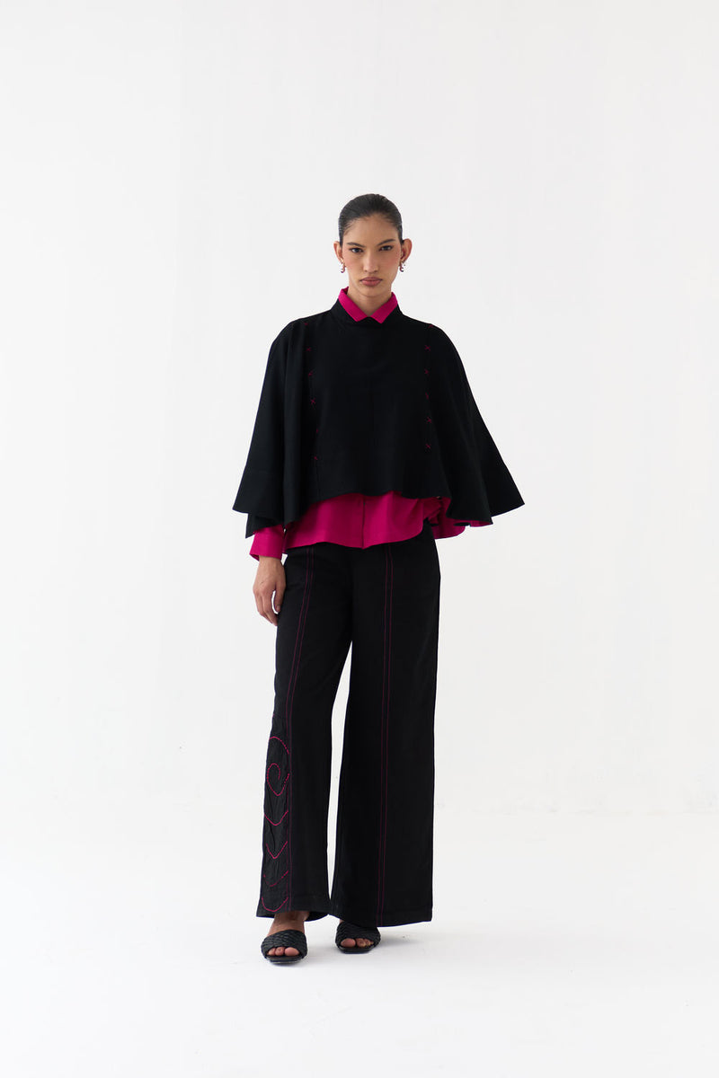 Ripple Emb. Bottom-Black denim pant/trouser by THREE in black for women Worldwide
