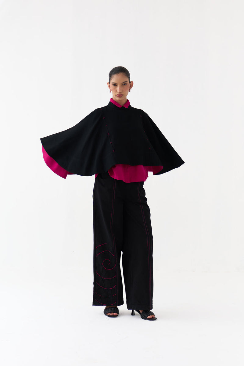 Ripple Emb. Bottom-Black denim pant/trouser by THREE in black for women Worldwide