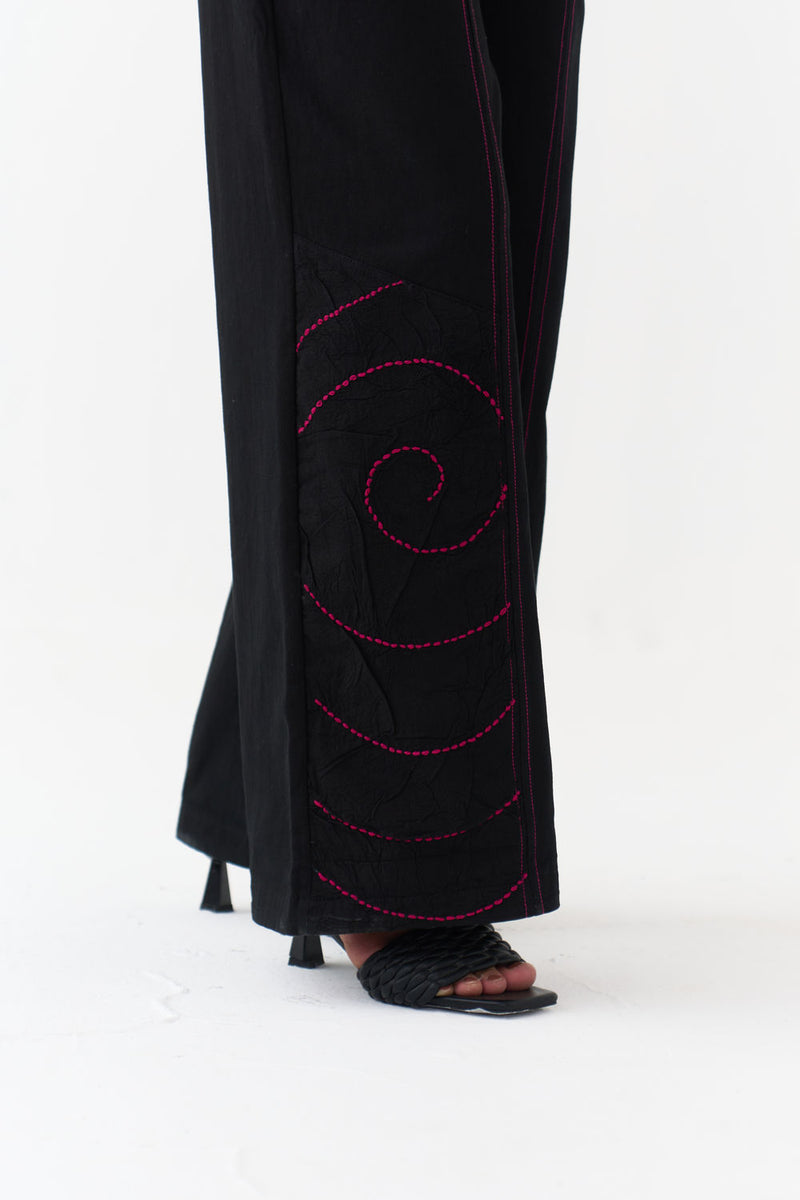 Woollen Poncho Co-Ord (Set Of 3)-Black/Fuchsia wool/twill co-ord set by THREE in fuchsia, black for women Worldwide