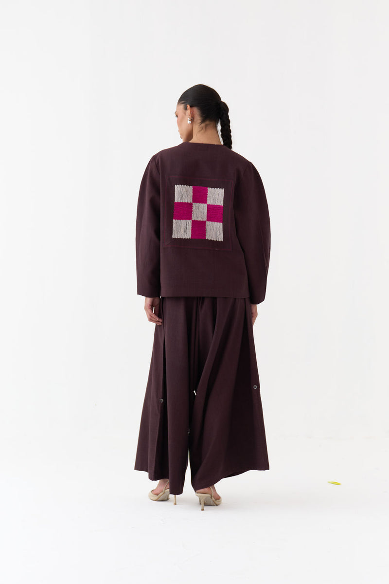 Drop Crotch Pant-Dark Brown handwoven cotton pant/trouser by THREE in brown for women Worldwide