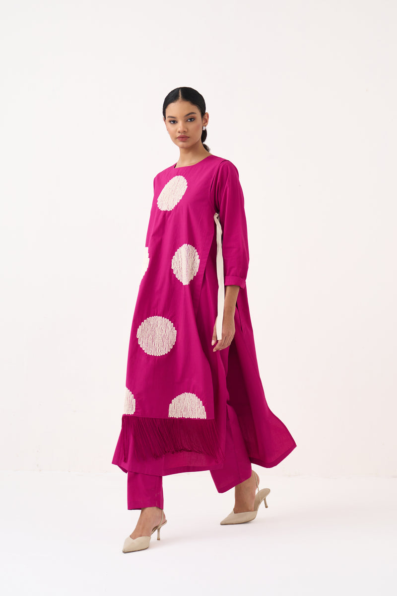 Emb. Side Tie Overlay (Set Of 2)-Bright Berry cotton poplin jacket/overlay by THREE in pink for women Worldwide