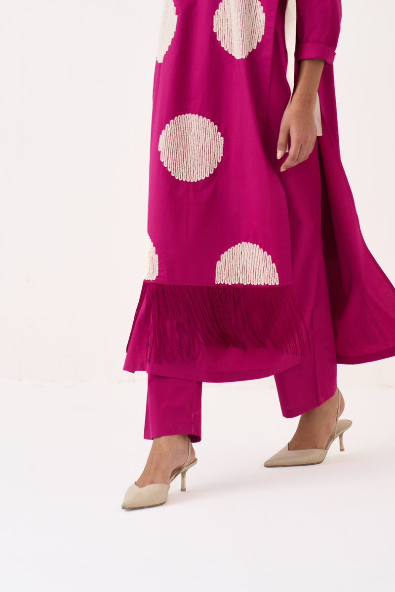 Emb. Side Tie Overlay (Set Of 2)-Bright Berry cotton poplin jacket/overlay by THREE in pink for women Worldwide