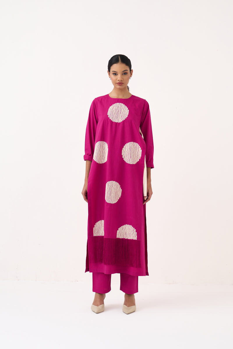 Emb. Side Tie Overlay (Set Of 2)-Bright Berry cotton poplin jacket/overlay by THREE in pink for women Worldwide