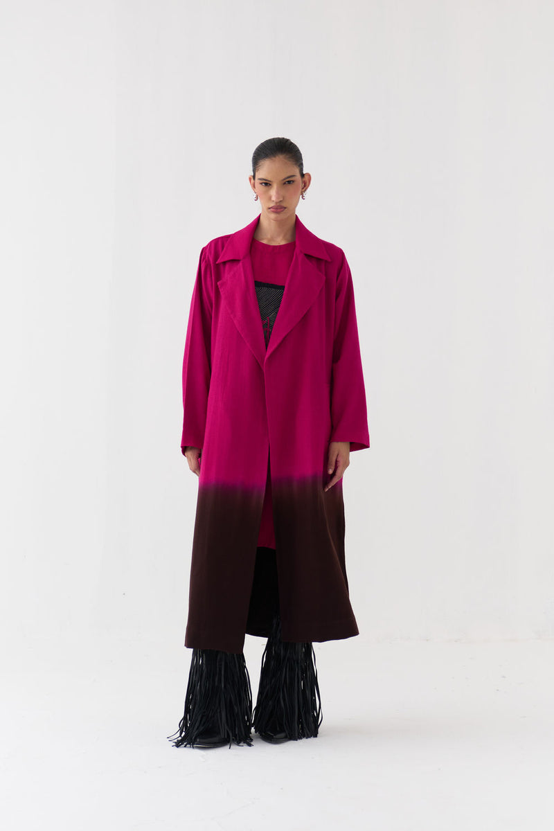 Applique Woollen Dress Co-Ord (Set Of 2)-Fuchsia wool co-ord set by THREE in fuchsia, brown for women Worldwide