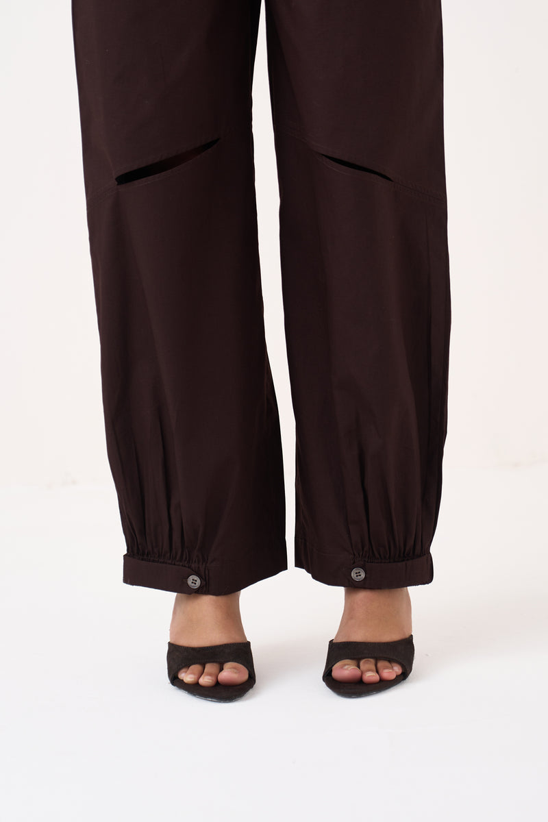 One Shoulder Top Co-Ord-Cocoa Brown & Ice Blue silk crepe co-ord set by THREE in dark brown for women Worldwide