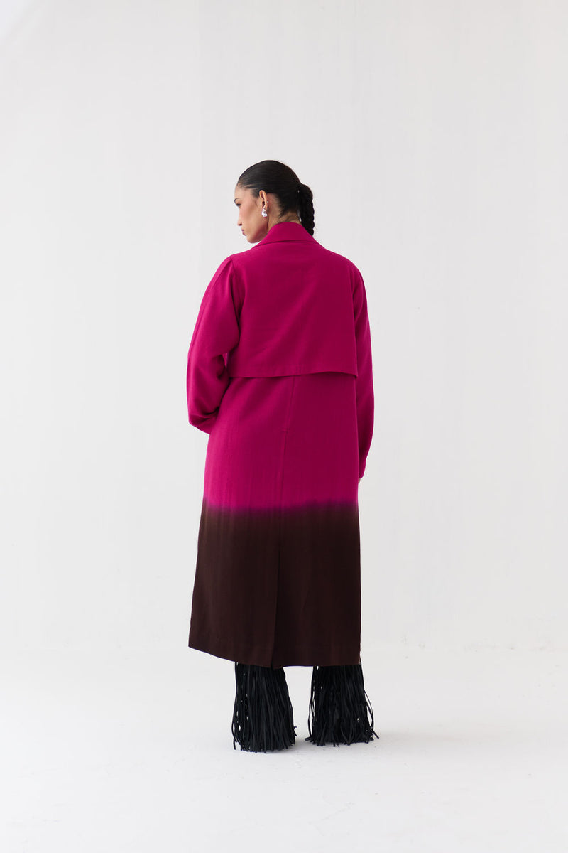 Applique Woollen Dress Co-Ord (Set Of 2)-Fuchsia wool co-ord set by THREE in fuchsia, brown for women Worldwide