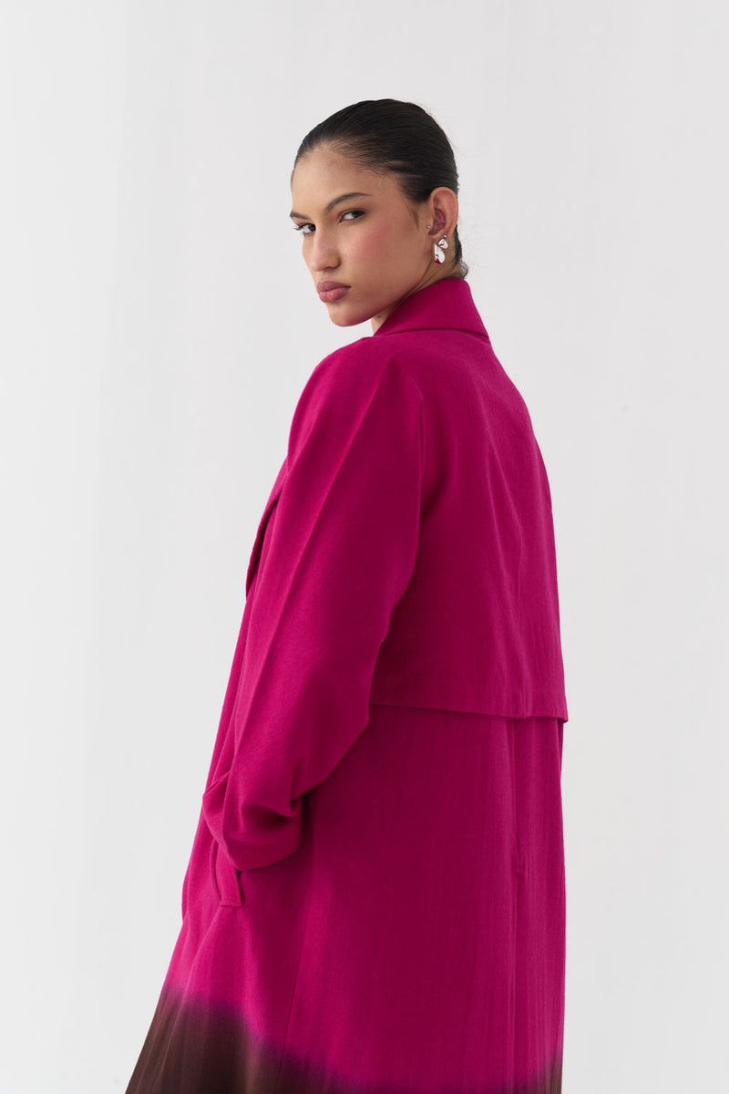 Dip Dye Woollen Trench-Fuchsia / Dark Brown merino wool jacket/overlay by THREE in fuchsia / brown for women Worldwide