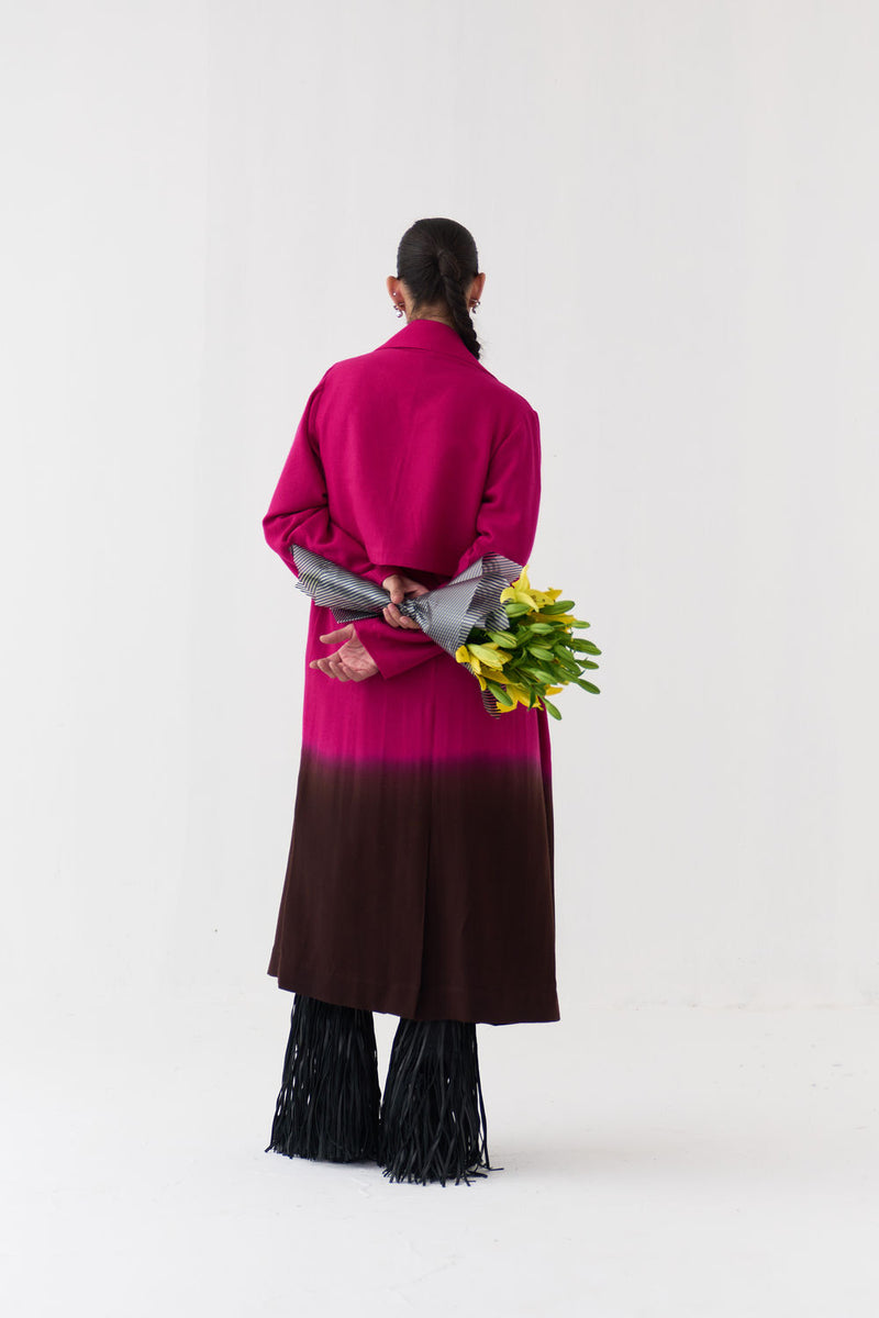 Applique Woollen Dress Co-Ord (Set Of 2)-Fuchsia wool co-ord set by THREE in fuchsia, brown for women Worldwide