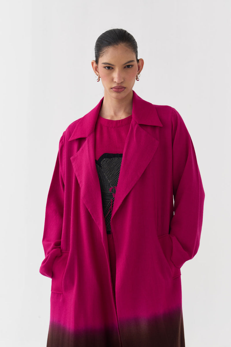 Dip Dye Woollen Trench-Fuchsia / Dark Brown merino wool jacket/overlay by THREE in fuchsia / brown for women Worldwide