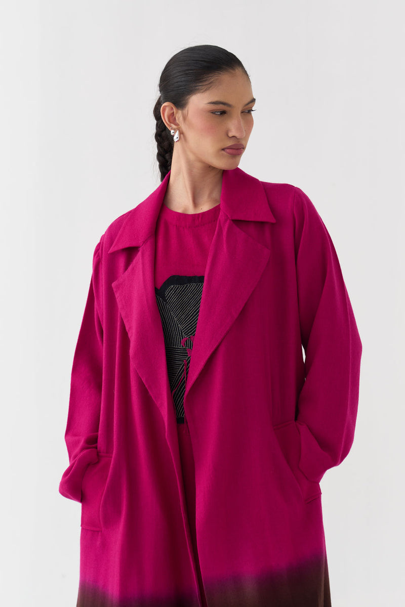 Dip Dye Woollen Trench-Fuchsia / Dark Brown merino wool jacket/overlay by THREE in fuchsia / brown for women Worldwide